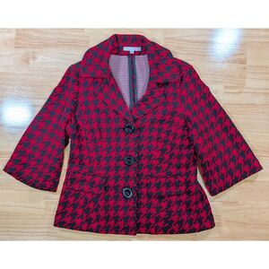 Liv Womens Houndstooth Jacket Red Black Size 8 Button Front Stretch